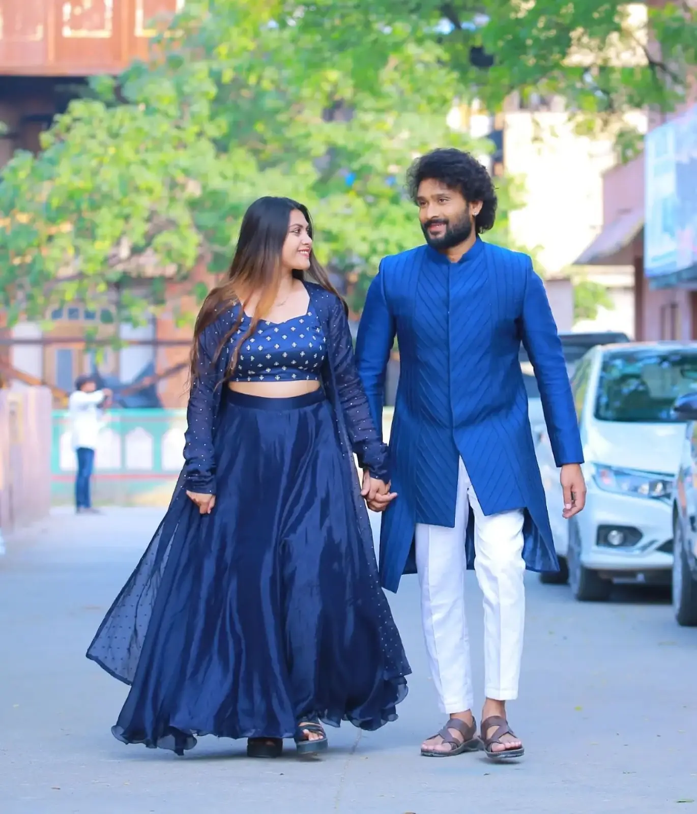 Indian TV Actress Priyanka Naidu in Blue Lehenga Choli